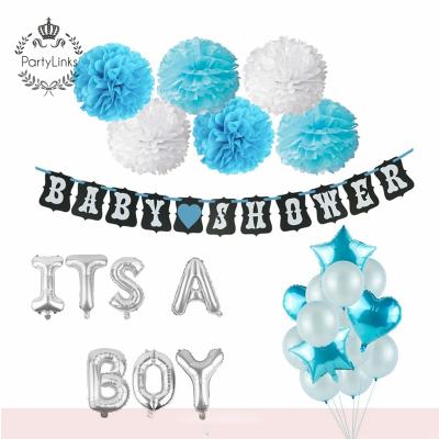 China Recyclable Yiwu Gender Reveal Party Supplies It's A Girl Boy Favor Banner With Paper Pom Poms, Fan And Balloons For Baby Shower Party for sale