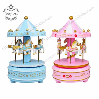 China 1pcs 17*11cm Wooden Birthday Cake Decoration Carousel Music Box Birthday Party Wedding Decoration Ornaments Children Love for sale