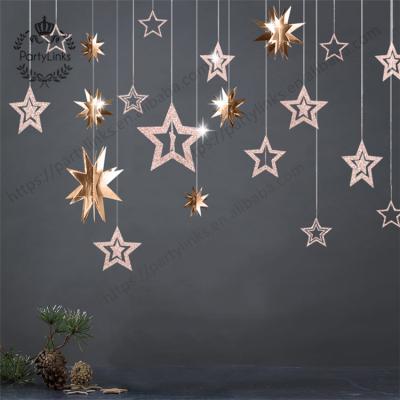 China Rose Gold Hollow Star Paper Garlands Paper Banner Hanging For Wedding Christmas Decorations Kids Birthday Party Supplies Baby Shower for sale