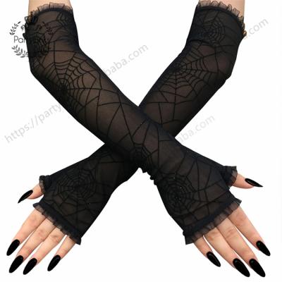 China Cotton Half Finger Cobweb Pattern Gloves For Halloween Decoration Dress Up Dance Party Props Cosplay Performance Gloves for sale