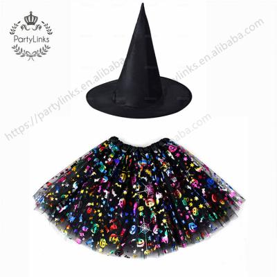 China Cloth Kids Girl Cobweb Tutu Spider Web Skirt Witch Wizard Costume Hat Tulle Carnival Birthday Party Outfit Carnival Halloween Costume for sale