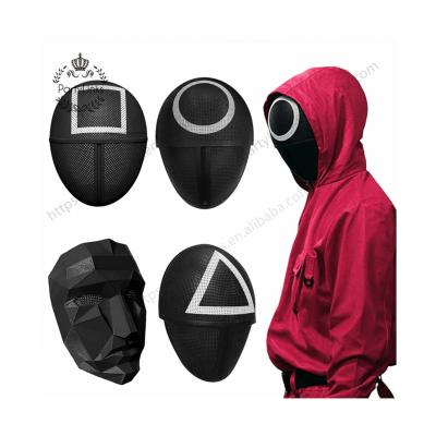 China Halloween Plastic Helmet Party Squid Costume Game Cosplay Men's Overalls Jumpsuit Round Six Square Triangle Plastic Masks for sale