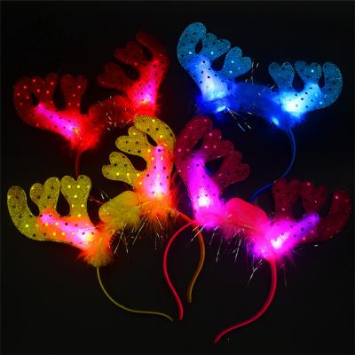 China New Supplies Plastic Glowing LED Deer Elk Elk Headband Hairband Antler Hair Band Halloween Glow Party Halloween Glow Props Accessories for sale