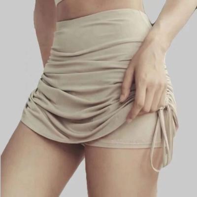 China Breathable Elastic Anti-vacuum Yoga Running Sports Fitness Strap High-waist Drawstring Golf Tennis Dance Skirt For Women for sale