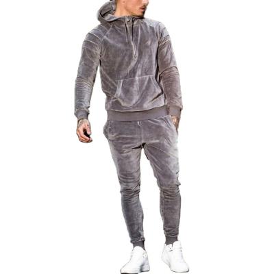 China New loose cotton fly zipper sweatsuit custom oem size velor tracksuit men simple stylish plus velor for sale