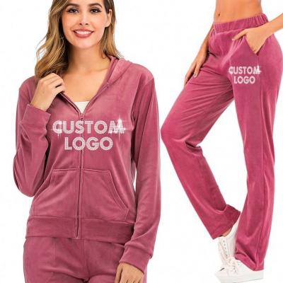 China 2021 Custom Logo Women's High Quality Faux Stone QUICK DRY Hoodies Tracksuit Women Velvet Tracksuits for sale