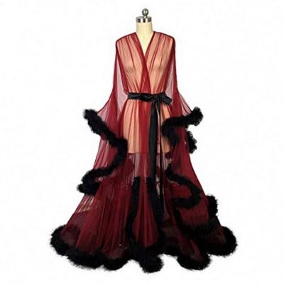 China Wholesale Sexy Lingere Sexy Lingerie Wholesale Mesh See Through Sexy Long Robe Black Fur Robe for sale