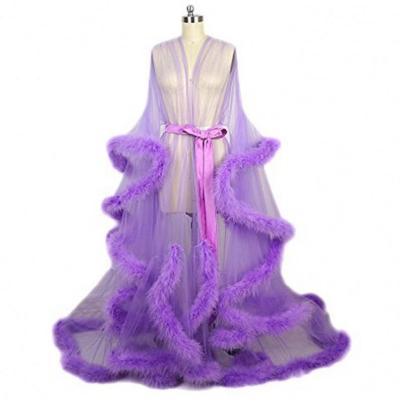 China Polyester Valentines Day Lingerie Bathrobe Set Long Women Female Fur Trim Sexy Robe for sale