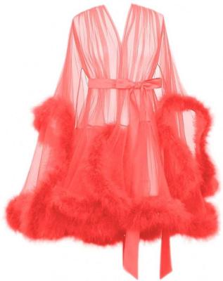 China 95% Polyester + Red Perspective Mesh Gown Sexy Fur 5% Sheer Spandex Queen Lingerie Robes for sale