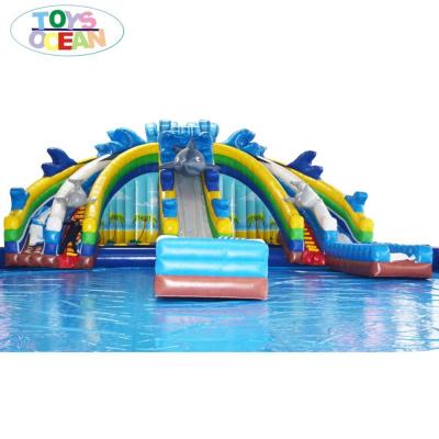 China 0.55 China Factory BIG Shark Inflatable Water Slides With Big Pool For Water Park for sale