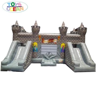 China Gray Vinyl Castle Air Bouncer House Inflatable Trampoline With Slide For Kids for sale