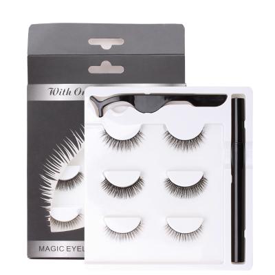 China IRISMOON Wholesale Natural Black Quick Freeze Private Label False Eyelashes 3pc Strip Lashes Kit Custom Fashion Pre-Glued Lashes for sale