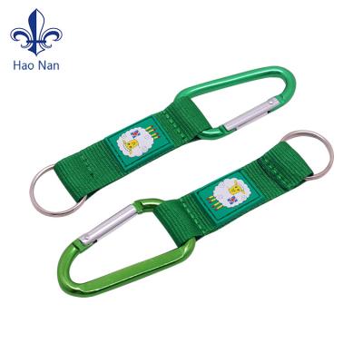 China Portable hot sale customized logo keychains carabiner promotional D-ring carabiner with short lanyard for sale