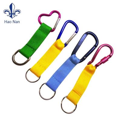 China Portable Custom Karabiner Carbine Key Chain Aluminum Carabiner Logo Snap Hook With Strap for sale