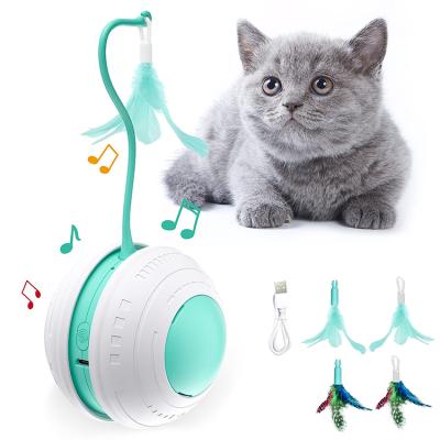 China Movable Automatic Interactive Feather Stocked Chirping Bird Led Lightweight Usb Charging 360 Degree Self Rotating Cat Toy Ball for sale