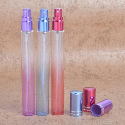 China Personal care MUB 20ml glass tube bottle with spray color, empty perfume bottle with aluminum atomizer for sale