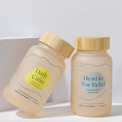 China Personal Skin Care Packaging Fomalhaut Wholesale 150ml Frosted Glass Bottle For Health Care Pill Pack Bamboo Cap for sale