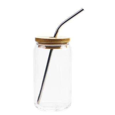 China Eco-Friendly Recycled Clear Glass DIY Sublimation Water Bottle Box Beer Glass With Bamboo Lid And Stainless Straw For CustomizedLogo for sale