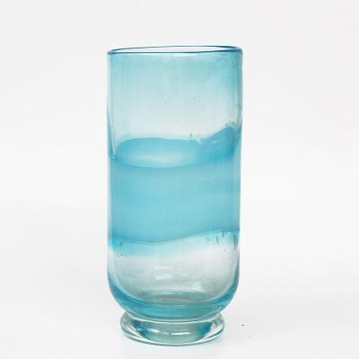 China Nordic warm minimalist creative hand tube glass large blue blown flower vase for home decor for sale