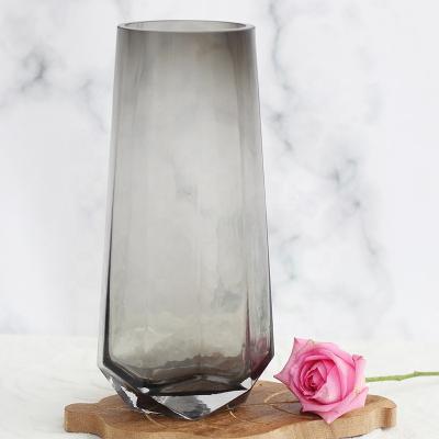 China 24tall decorative tall martini glass vase well-mounted decorative modern Nordic gray color glass vase for flower for sale