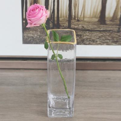 China Square florero de vidrio glass wedding centerpiece vases table top contemporary factory direct wholesale small clear for sale