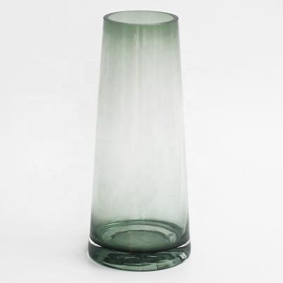 China Contemporary direct Nordic creative green barrel shape conical body INS plant table top clear glass flower vase for home decor for sale