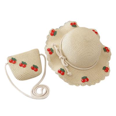 China Fashion 2021 New Fashin Straw Hat Bag Set Cute Cherry Hat Bag Combination Girls Bags for sale