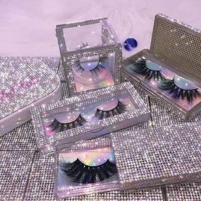 China Custom black long mink 3d diamond lashbox packaging natural empty square acrylic lash wick boxes with case for sale