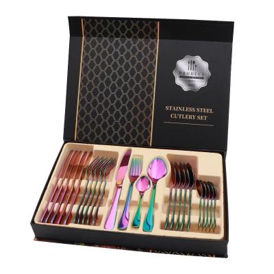 China Viable Royal Luxury 24PCS Food Grade Cutlery Set With Gift Box Custom Stainless Steel Dinnerware Set for sale