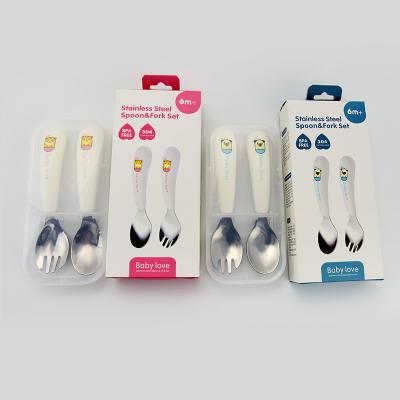 China Food Grade Kids Stainless Steel Spoon Cute Viable Cutlery Sets Silver Fork And Spoon Set for sale