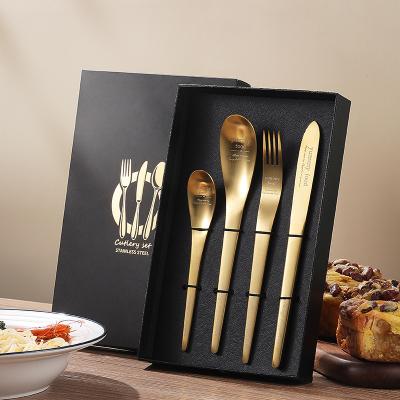 China Viable Fashion Stainless Steel Flatware Set 4pcs With Gift Box Metal Gold Wedding Flatware Set Silverware for sale