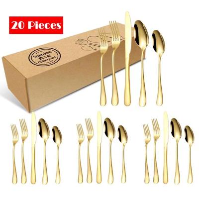 China Wholesale Cutlery Stocked 20 Pieces Gold Cutlery Set Stainless Steel Flatware For Wedding for sale