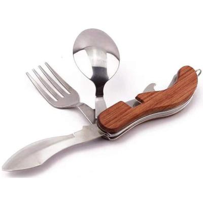 China 4-in-1 Multifunctional Camping Utensils Stainless Steel Spoon Fork Portable Knife Set Outdoor Cutlery Set for sale