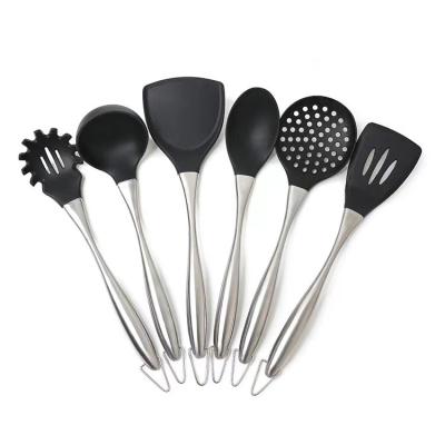 China Sustainable Accessories Silicone Kitchen Utensil Set With Stainless Steel Handle for sale