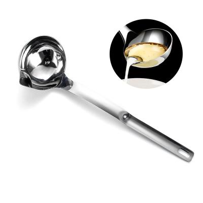 China Viable Long Handle Stainless Steel Strainer Serving Spoon Chinese Oil Soup Separating Spoon Grease Filter Spoon for sale