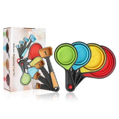 China Amazon Hot Sale BPA Free Disposable Collapsible Silicone Stocked Colorful 8pcs Measuring Cups And Spoons for sale