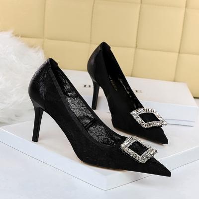 China Wholesale price durable lace factory plus size cm women's upper 8 heels ladies heels shoes heels for sale