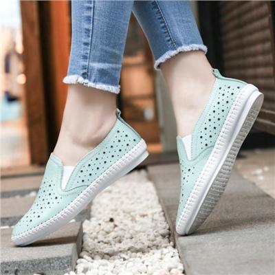 China Breathable Cavity Hand Women Genuine Leather Stitching Shoes Slip On for sale