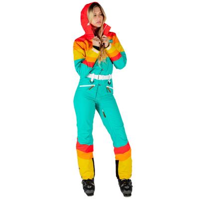 China New Design Anti-UV Bright Rainbow Color Waterproof Colorful Ski Jacket Overalls For Women for sale