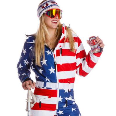 China Colorful American Flag One Piece Snowsuit Snowboarding Ski Jackets Anti-UV Digital Printing Windproof Women for sale