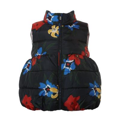 China OEM Breathable Cheap Warm Flowers Print Winter Cotton Kids Stripper Down Vest Jacket For Girl for sale