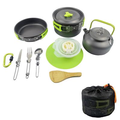 China Multifunctional Camp Cookware Set Portable Mess Kit Backpacking Gear with Nonstick Pot Kettle Camping Pots and Pans for sale