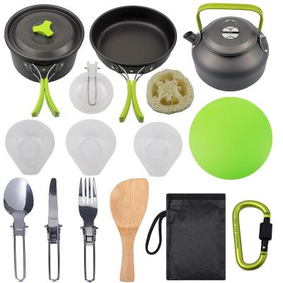 China Multifunctional Outdoor Rising Cooking Equipment Camping Pots Pans Set Cooking Kit Picnic Camping Cookware for sale