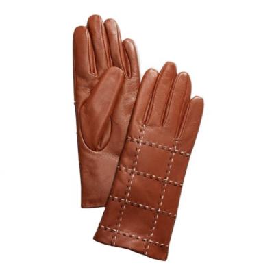 China ZF5820 Women Simple Fashion Driving Winter Leather Ladies Brown Color Leather Gloves for sale