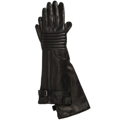 China ZF5864 Plain Womens Black Opera Leather Long Gloves With Zipper for sale