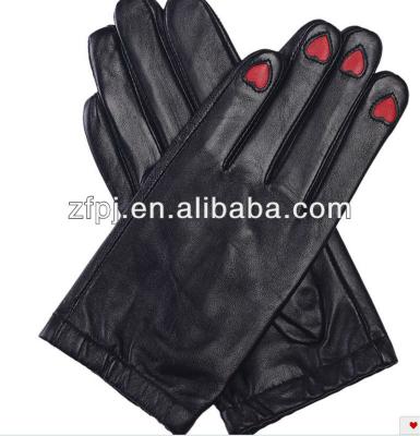 China ZFYB Plain Female Fingers With Hearts Fashion Sheepskin Dressing Leather Gloves for sale