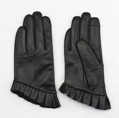 China Style Fashion Simple Short Fingerled Women Dressed Black Leather Gloves for sale