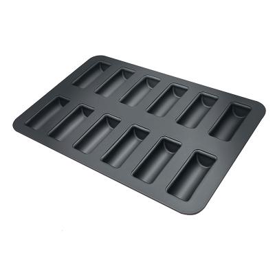 China JIANGXIN 12 Viable Rectangular Holes Mini Muffin Pan Cake Pan Carbon Steel Heat Resistant Non-Stick Kitchen Bakeware for sale