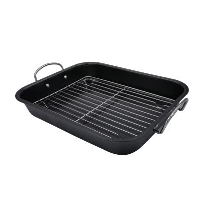 China JIANGXIN 2022 Newest Sustainable Carbon Steel Baking Pan Non-Stick Large Black Enamel Roast Chicken Pan With Rack High Quality Home Bakeware for sale