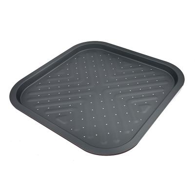 China New Design JIANGXIN Carbon Steel Non-Stick Coated Pizza Pan Workable Square Oven Pizza Pan Home Kitchen With Hole Baking Tools for sale